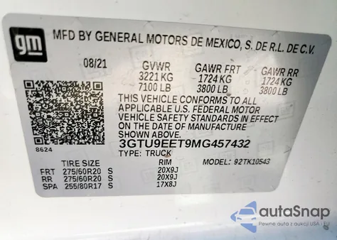 2021 GMC Sierra K1500 At4 from USA, damaged, VIN 3GTU9EET9MG457432